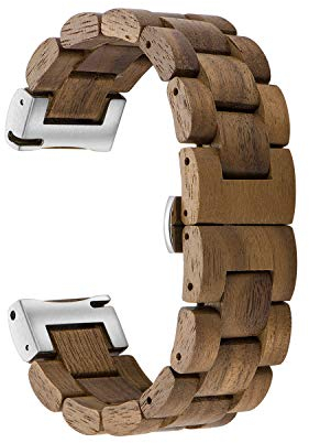 Cinturino in legno da 20mm, adatto per Samsung Galaxy Watch Active/Active 2, cinturino in acciaio inossidabile 40/42/44mm, cinturino di ricambio in legno a sgancio rapido(Noce + Silver)