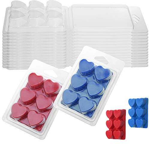 MILIVIXAY Wachsschmelzbehälter, 6 Mulden, transparent, leer, Kunststoff, 25 Packungen, herzförmige Muschelschalen für Tartes, Wachs.