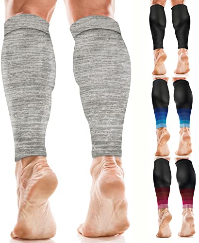 aZengear Wadenbandage Muskelfaserriss für Herren, Damen, Fußlose Waden Kompressionsstrümpfe zur Abhilfe bei Schienbeinkantensyndrom und Krämpfen, Sport (S/M, Grau)