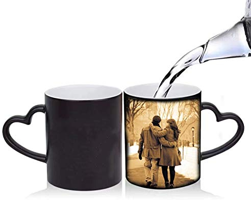 Tazza Magica termosensibile Personalizzata,magica Tazze personalizzate con foto, testo tazza effetto termico (Manico a forma di cuore)