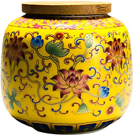 Yellow Ceramic Tea Canisters Tea Coffee Storage Jars Sugar Bowl Spices Condiment Pots Container with Sealed Lid Chinese Style for Home Kitchen