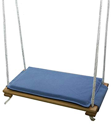 Skyline Holz Schaukelsitz Kinder Schaukel Garten Schaukel für Innen und Außenbereich mit Einstellbares Seil bis 150 kg (Natürlich & Blau)