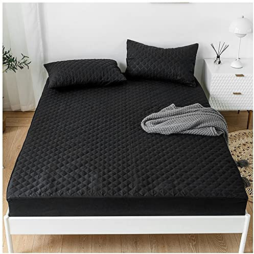 360 Grad Rundumschutz Matratzenschoner, Gesteppt, Extra Tief, 35 cm, Hypoallergene und Geräuschlose Bettwäsche Matratzenauflage, Bettwanzen- und Staubmilbendichter Matratzenbezug,Schwarz,180x200x35cm