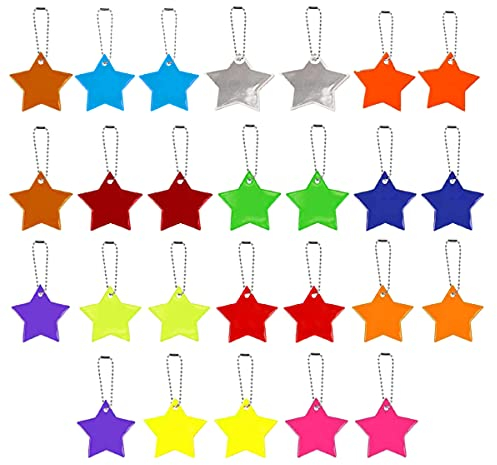 Esteopt 26PCS Sicherheits Reflektor Anhänger,Kinder Reflektor Anhänger,Stern Sicherheits Reflektor für Schultasche Rucksack Radfahren Gehen Laufen(13 Farben)