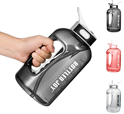 Acxilexy 1,5L Bouteille d'eau Étanche, Bouteille d'eau de Sport avec Paille et Marqueur de Temps de Motivation, Sans BPA Grande Gourde pour Camping, Cyclisme, Randonnée, Voyager, Gym