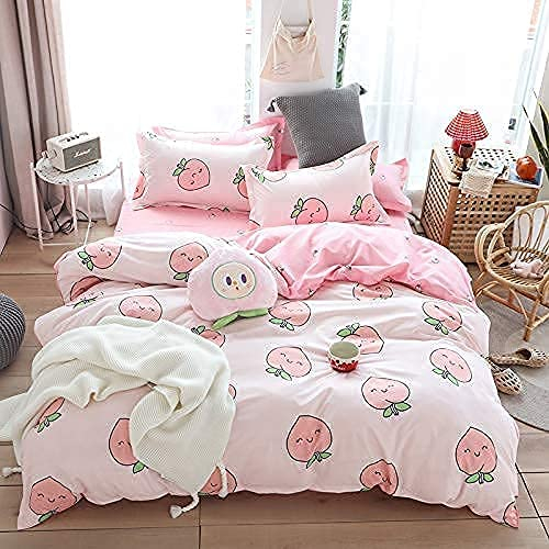 Cartoon Bettbezug Set 135X200 Rosa Pfirsich Bettwäsche-Set Kid Kawaii Bettwäsche-Set Mädchen Schöne Pfirsich Tröster Abdeckung Süße Früchte Bettbezug Tropische Pflanzen Wendbare Weiche Bettwäsche