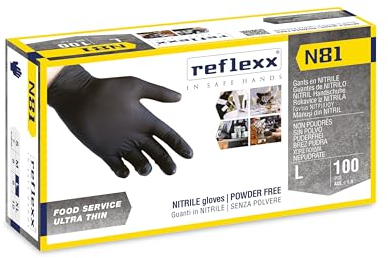 Reflexx N81/L, guanti in nitrile neri, senza polvere, gr. 3,2 (M)