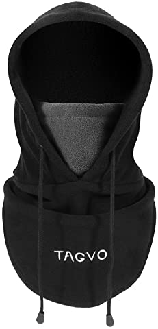TAGVO Hiver Cagoule en Polaire Thermique, Multifonction Chaud Capuche Réglable Chapeau de Ski Couvre-Visage Masque Facial Cache-Cou Neck Gaiter pour la Course Ski Cyclisme - Homme Femme Noir-Gris