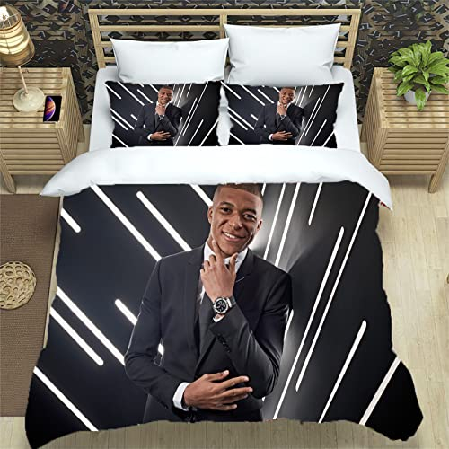 ALJODI Bettbezug Kylian MBappé, Bettwäsche-Set, Bettbezug für Einzelbett, geeignet für Kinderzimmer und Jugendliche (A2, 135 x 200 cm + 50 x 75 cm)