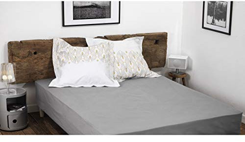 Home Linge Passion – Drap Housse 100% Coton – 57 Fils/cm² – Taille 180x200 cm – Gris Clair – Bonnet 30 cm – Tissage serré – Doux, Respirant, Lavable