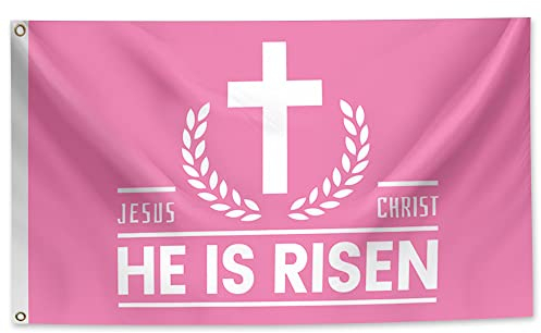 PLEETS Jesus Christus He is Rise Flagge, 90 x 152 cm, 100 % strapazierfähiges Polyester mit Messingschnalle, geeignet für Innen- und Außenbereich, Studentenwohnheimzimmer.