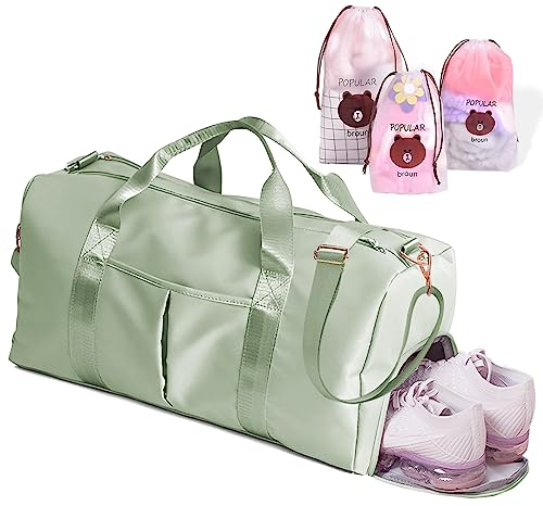 Sporttasche Damen Herren Reisetasche Groß, Sporttaschen Handgepäck Tasche mit Nassfach&Schuhfach, Sporttasche Übernachtungstasche Leichte Wasserdicht mit 3 Schuhsäcken,für Reise Gym,Grün