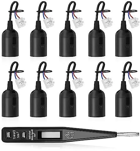 Riisoyu 10 Stück E27 Ersatzfassung, Fassung E27 Renovierfassung Lampenfassung mit Kabel Baufassung mit VDE-Spannungsprüfer Ersatzfassung Glühbirnenfassung max. 60 W
