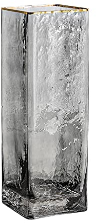 Vases Vase en Verre Rectangulaire Gris Transparent Vase Décoratif de Fleurs Artificielles ou de Plantes pour Banquet de Mariage à la Maison, Table à Manger Bureau Décoration Vase à Fleurs Décoratif