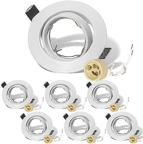 Dexnump Einbaustrahler GU10 Einbaurahmen - Passed für 230V Einbauleuchte 68mm Lochdurchmesser Rund - GU10 Fassung für LED oder Halogen Leuchtmittel - 30° Schwenkbar Einbauspots Rahmen (6er SET)