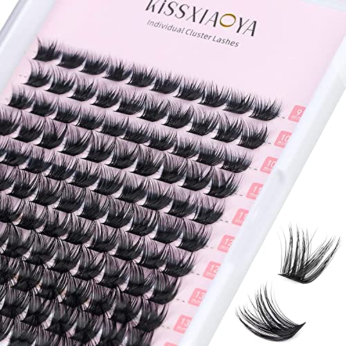 KISSXIAOYA Cluster Wimpern Verlängerung, 120 Stück D Curl Mix 9-15mm Länge Wide-Stem Wimpern, DIY individuelle Wimpernverlängerung zu Hause, Natürliche & Weiche (Mix 9-15mm, 120 Pcs D Curl)