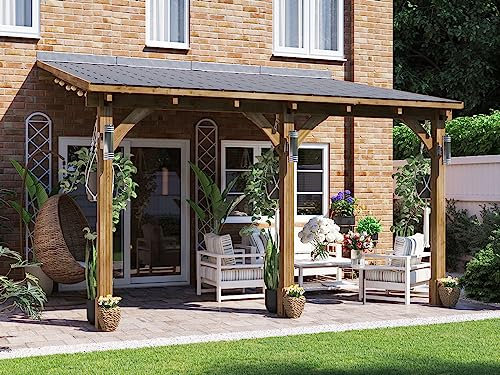 Dunster House Wooden Lean-To Gazebo Kit 13' x 10' – Wall-Mounted Garden Shelter & Canopy – Durable, Stylish Outdoor Structure for Patios, Decking or Seating – Leviathan