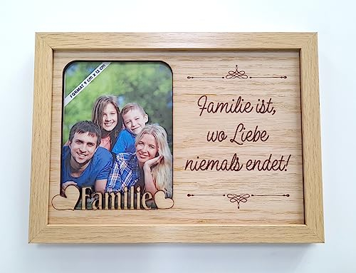 power gift Familie IST WO Liebe Niemals ENDET - Bilderrahmen für jeden Anlass. Fotorahmen. Stehend oder hängend. Dekoratives Geschenk für alle Familienmitglieder.