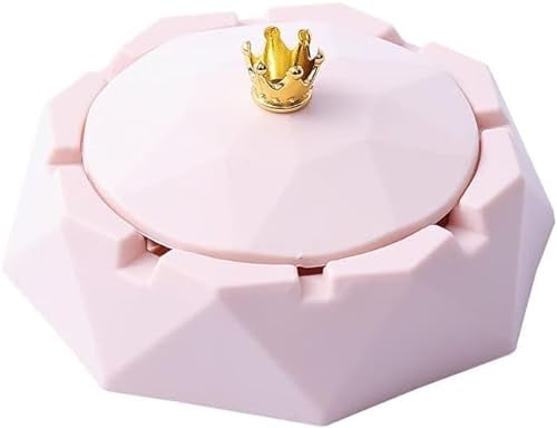 Pink Crown Edelstahl Aschenbecher mit Deckel, Zigaretten Aschenbecher für Innen oder Außen, Winddicht, Aschenhalter für Raucher, Desktop Raucher-Aschenbecher für Zuhause, Büro Dekoration