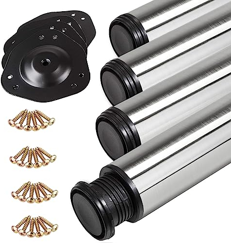 SOTECH 4 Stück Tischbeine Höhe 1100 mm Ø 60 mm echt Edelstahl mit Anti-Fingerprint-Beschichtung belastbar bis 300 kg (75 kg pro Stück), Möbelbeine mit 32 mm Höhenverstellung Möbelfüße