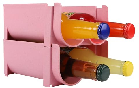 Albert Austin 2x Stackable Beer Bottle Rack Water Bottle Organiser Refrigerator Plastic Bottle Storage Organiser Beer Soda Can Wine Rack For Tabletop Fridge And Kitchen Countertop (Pink)