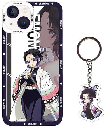 ALcoRy Anime Phone Case Compatible with iPhone 12 Pro Max, Cute Shinobu Cartoon Case with Kawaii Keychain,Soft TPU Protective Cover for Girls Boys Kids (12PM, Shi)