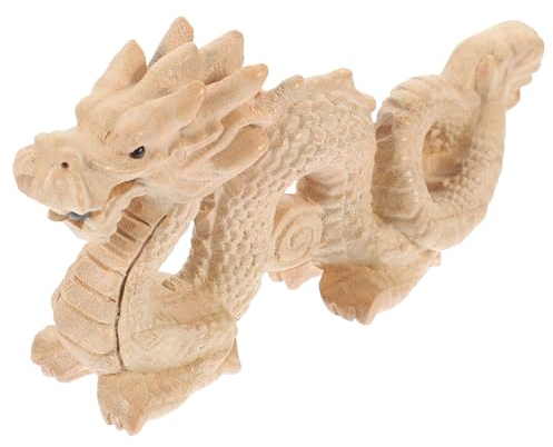 PRETYZOOM Feng Shui Sculpté en Bois Naturel Statue De Dragon Sculpture Figurine Animale Bonne Chance 2024 Année du Dragon Nouvel an Chinois Ornements pour Le Succès Mascotte