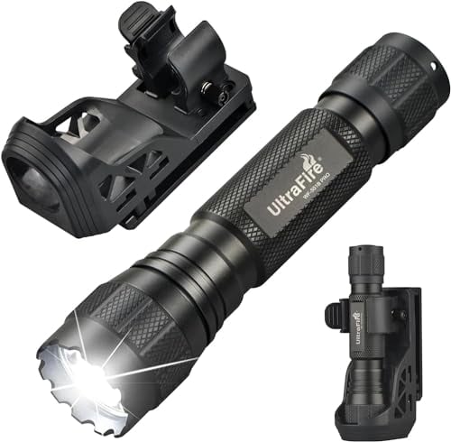 ULTRAFIRE Lampe torche tactique avec étui, 1200 lumens, lampe torche LED monomode avec ceinture de service support de torche, pour application de la loi, patrouille, sécurité, extérieur, WF-501B PRO
