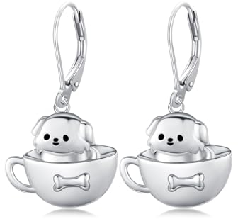REDSUN Cup Ohrringe 925 Sterling Silber Hund Cup Ohrringe Hund Hanging Leverback Ohrringe Schmuck Geschenke für Frauen Mädchen Kinder Geburtstag