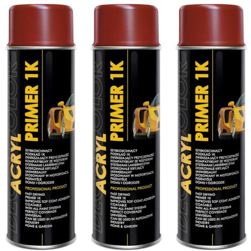Deco Color 3 STÜCK ACRYL CAR LINE Grundierung ROTBRAUN 500ml - Haftgrund für z.B. Alufelgen, KFZ, Holz, Beton uvm. (3 Dosen 500ml Grundierung Rotbraun)