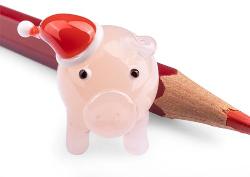 SIKORA 30XS Mini Sammler Glasfigur Schwein mit Weihnachtsmütze H ca. 2 cm