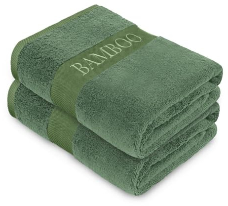 GC GAVENO CAVAILIA 500 GSM Bamboo Bath Towels - Pack of 2-60% Bamboo 40% Cotton - Ultra Soft and Highly Absorbent - Quick Dry Towel Set for Bathroom, Hotel, Spa & Gym - (70 x 120 cm), Green