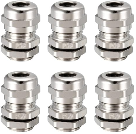 ORTAVA 6 Stück Kabelverschraubung M16, Kabelverschraubung, Kabeldurchführung Wasserdicht, PG9-Kabelverbinder Hergestellt Aus Hochwertigem Messing, für 4,5–8,5 mm Kabelanschluss