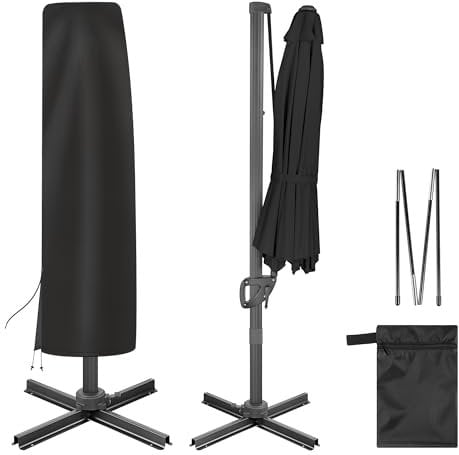 AckMizz Cantilever Umbrella Cover - Waterproof Oxford Outdoor Offset Patio Umbrella Covers with Folding Rod. Banana Style Parasol Cover for 7ft - 12ft Square Umbrellas (Black)