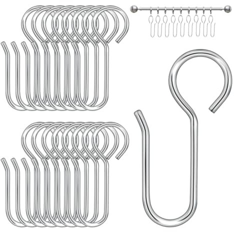 60 Stück S-Förmige Gardinenhaken Metall Vorhanghaken Gardinenhaken zum Einhängen 35mm Lange Haken für Vorhangschienen, Duschvorhang