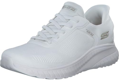 Skechers Women's Bobs Squad Chaos Current Muse Slip-On Sneakers, Off White Textile, 4 UK Wide