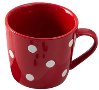 Jarsense Ceramic Coffee Mug with Handle Cute Cappuccino Mug, 200ML Polka Dot Breakfast Oatmeal Mug, Creative Tea Mug Milk Mug (Red)
