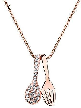 DACKLOONG Personalisierte Titanstahl-Halskette mit Löffel- und Gabel-Anhänger, schlichtes schickes Design für Feinschmecker und Köche, Zink