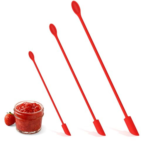 3 Pezzi Spatole Silicone Piccole, Rosso Mini Raschietto con Cucchiai Lunghi, Raschietto Spatola per Trucco per Torta Decorazione Cottura Mescolare