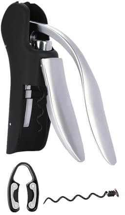 TQEBWUS Ouvre-bouteille de vin à levier, ouvre-bouteille de vin | Tire-bouchon à levier vertical portable - Outils manuels pour bar et vin avec vis antiadhésives supplémentaires et coupe-