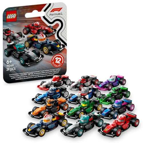 LEGO Monoposto di F1 da Collezione - Scatola con 1 di 12 Modelli di Auto da Corsa Casuali - Caschi dei Piloti e Ruote Mobili - Squadre di Formula 1 tra cui Ferrari, Mercedes, McLaren, Red Bull - 71049