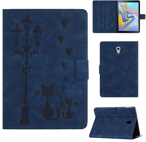 Rosbtib Custodia per Samsung Galaxy Tab A 10.5 Pollici 2018 SM-T590/T595 Custodia protettiva in ecopelle con supporto, stampa di una coppia di gatti sotto il lampione, per Galaxy Tab A 10.5, Blu