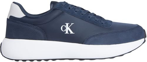 Calvin Klein Herren Runner Sneaker Athleisure Laceup aus Leder, Blau (Calvin Navy/B White/Oyster Mushroom), 43