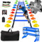 BJNCDIO Fussball Trainingszubehör, Fussball Trainingsset Koordinationsleiter Trainingsleiter, 20 Hütchen, Einstellbare Hürden, Widerstandsschirm, Springseil, Bänder, Fussball Geschenk Jungen (Blau)
