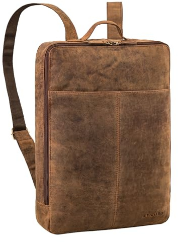 STILORD Livius Schmaler Leder Rucksack Herren & Damen XL Laptoprucksack 15-19 Zoll Arbeitsrucksack Business Rucksack mit vielen Fächern Notebookrucksack Echtleder Farbe:Colorado - braun