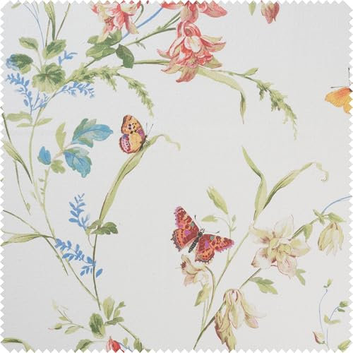 Globaltex Baumwollstoff Blumenwiese mit Schmetterlingen, 140 cm breit, Meterware – Hochwertig, Nähprojekte, DIY