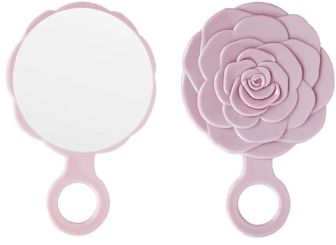 Funerom Runder Rosebud Kleiner Handspiegel Handspiegel mit Griff Großer Handspiegel (Kunststoff Rosa, 23,1 x 15,2 cm)