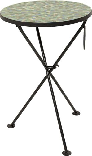 Kare Design Beistelltisch Clack Mosaic, Grün/Blau, 35cm Durchmesser, Couchtisch, Ablage, Glas Tischplatte, Stahlgestell, Rund