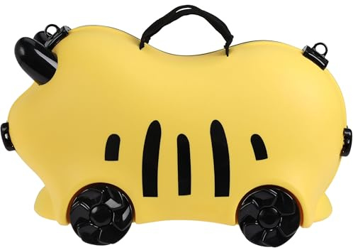 Annastore Kinder Reisekoffer Handgepäck Kinderkoffer – Tier-Design Koffer mit Sitzfunktion-Multifunktionsband Hartschale – Trolley für Reisen, Urlaub & Spielspaß (52 x 21 x 32 cm) (Gelb)