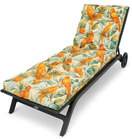 Bielik Auflage für Gartenliege – Gepolsterte Sonnenliege Auflage mit Riemen, wetterfestem Stoff, hoher Rückenlehne und Oeko-TEX-Zertifikat – 190 x 57 cm (Papageien)
